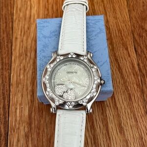 Geneva Silver and White Watch with Crystal Details